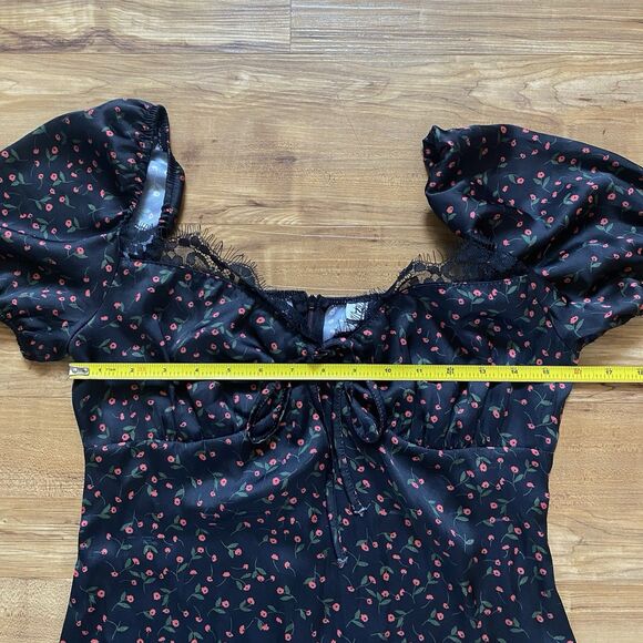 Y2K Koco & K London Sz 8 Black Poppy Gypsy Milkmaid Wench Mini Whimsigoth Dress - Picture 15 of 16